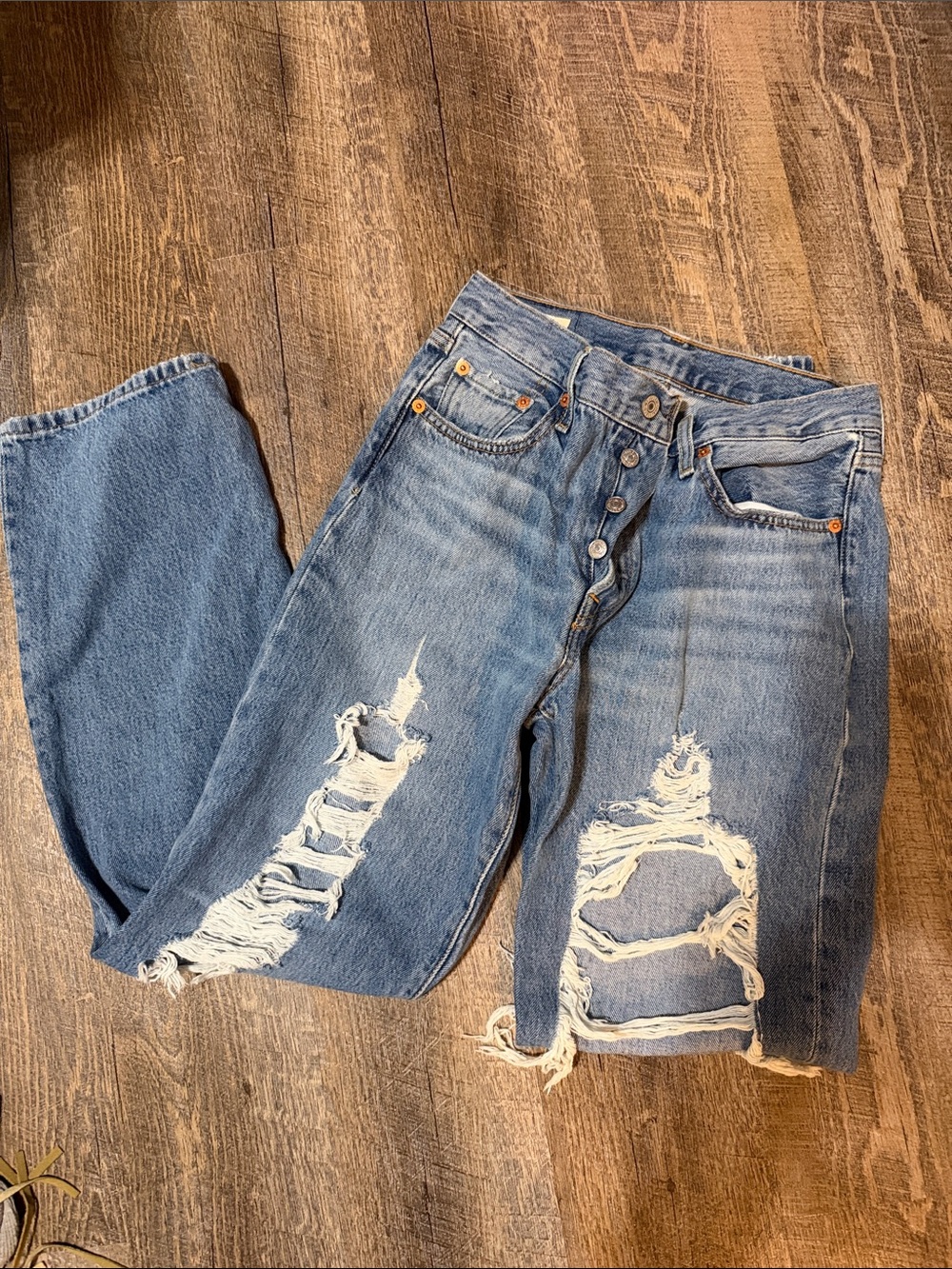 Levi's Light Blue Distressed Boyfriend Jeans with Button Fly